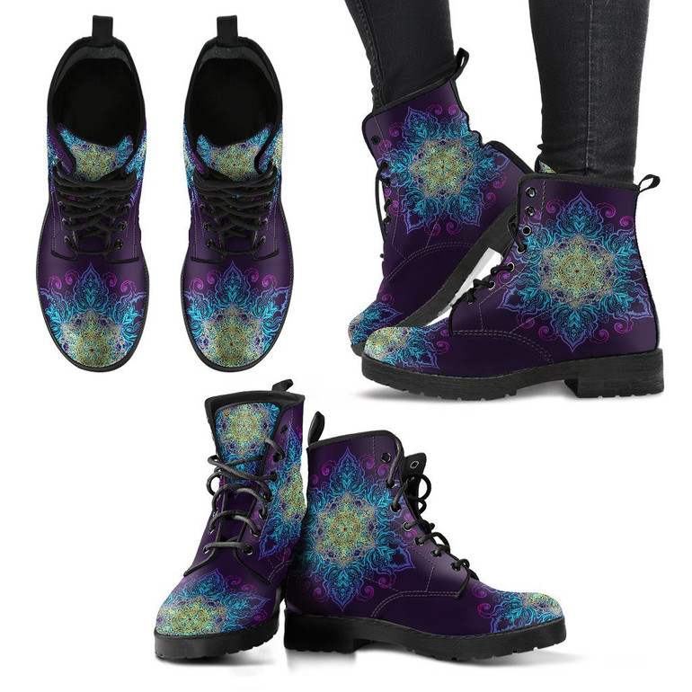 Purple Gold Mandala Handcrafted Boots