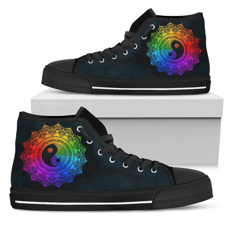 Rainbow Yin Yang Mandala Handcrafted High Tops