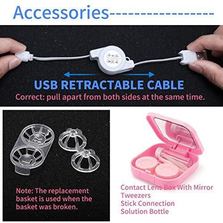 New Contact Lens Cleaner Travel Mini Ultrasonic Contact Lens Cleaner Kit（Contains tweezers and suction stick）
