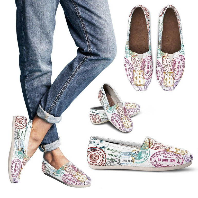 WOMEN'S PASSPORT STAMPS CASUAL SHOES (WHITE) - FREE SHIPPING WORLDWIDE