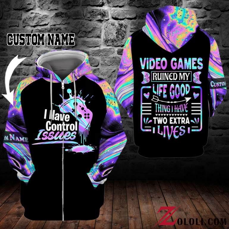 Purple Video games ruined my life good thing I have two extra lives Blue Purple Hoodie 3D custom LKT