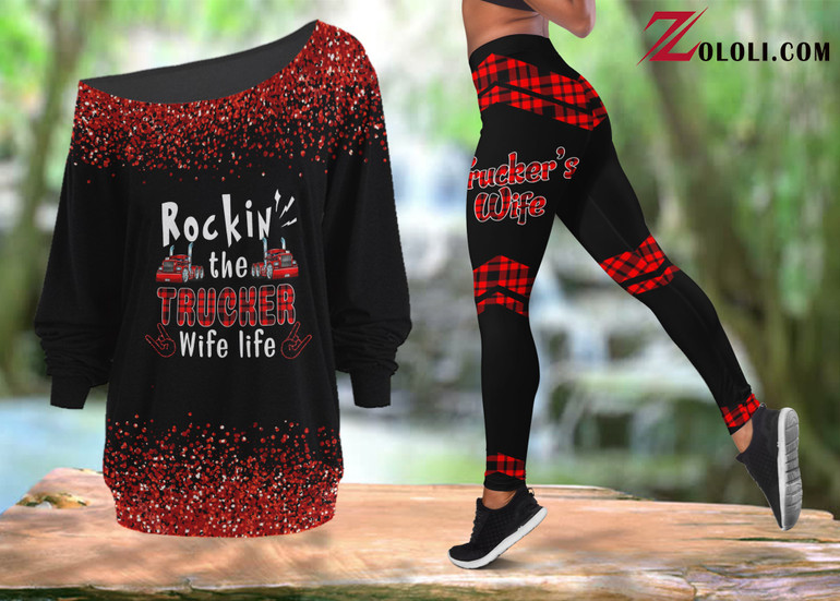 Rockin' the Trucker Wife life Black off shoulder leggings TTM