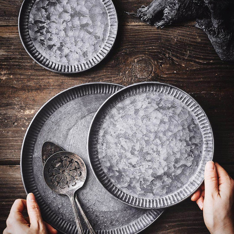 Hammered Iron Craft Serving Tray & Plate