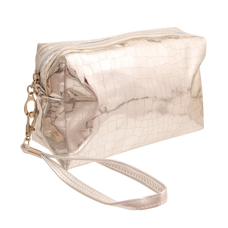 Silver Crocodile Cosmetic Bag