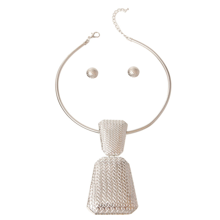 Silver Metal Trapezoid Choker Set