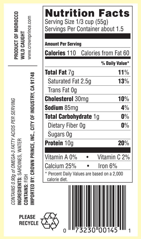 Crown Prince Sardines in Water, 4.25-Ounce Cans (Pack of 12)