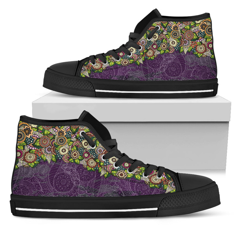 Womens Fractal Mandala Purple Spiral High Top