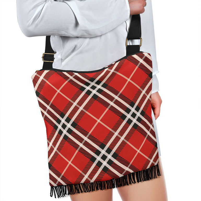 Red Tartan Crossbody Boho Handbag