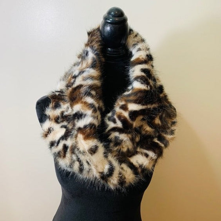 Faux Fur Leopard Print Infinity Scarf
