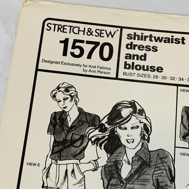 Stretch & Sew Pattern No. 1570 (1979) Shirtwaist Dress and Blouse by Ann Person Sz. 28-44