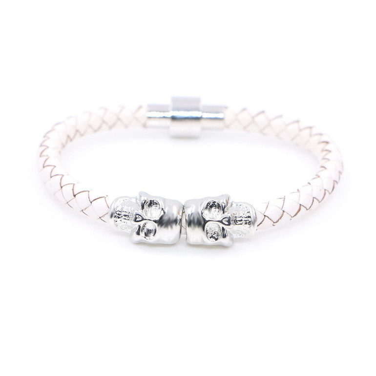 Twin Skull white leather bracelets