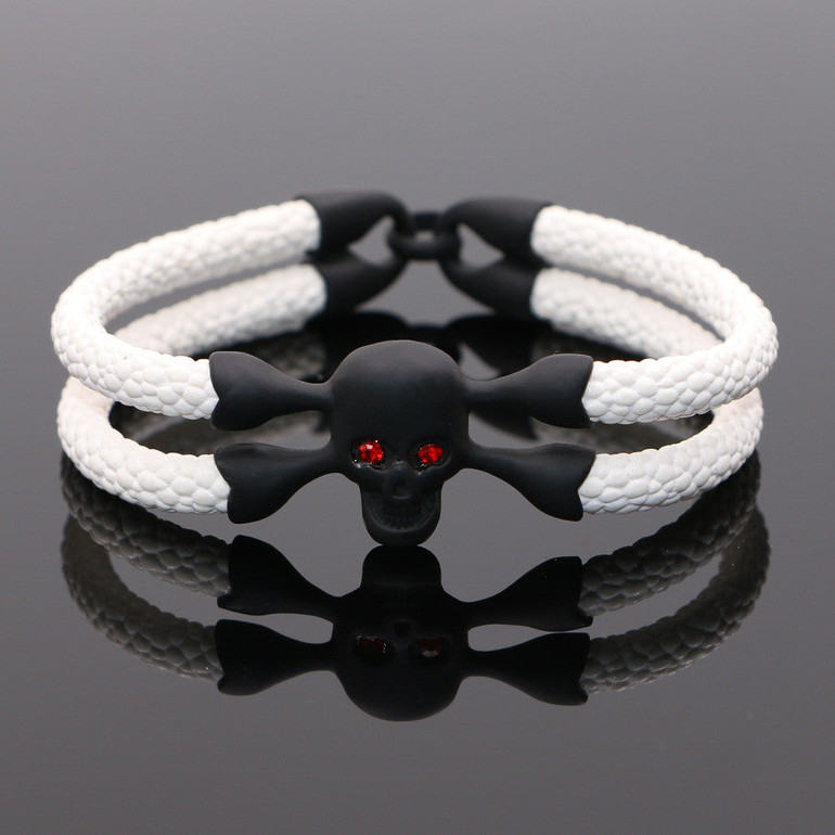 White stingray leather skull Bracelet