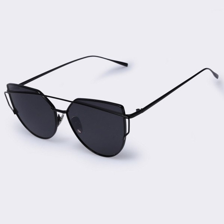 Black Frame & Gray Lens Twin-Beams Cat Eye UV400 Sunglasses