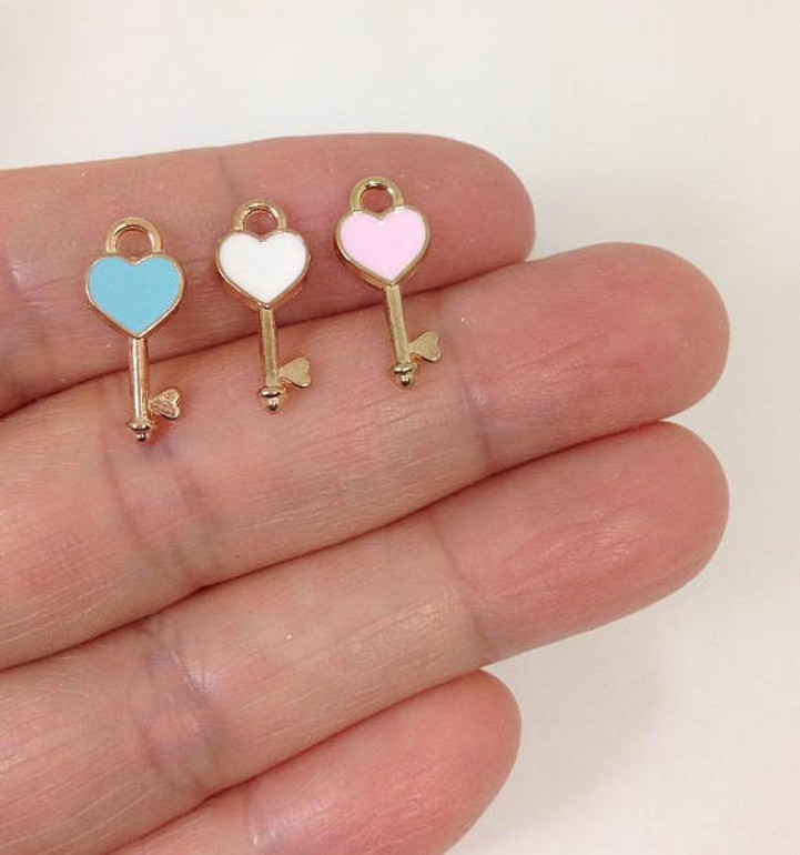10 Heart Key Charms for Jewelry DIY