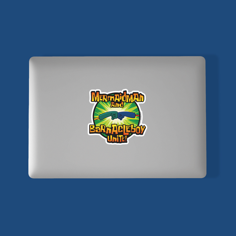 SpongeBob SquarePants Mermaidman and Barnacleboy Unite Logo Die Cut Sticker