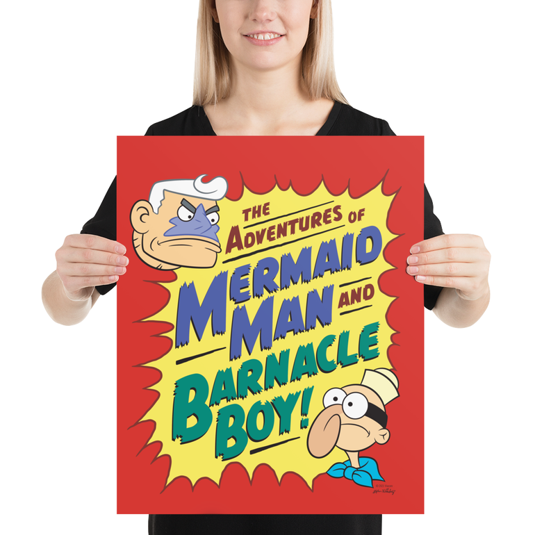 SpongeBob SquarePants Mermaidman and Barnacleboy Comic Premium Satin Poster