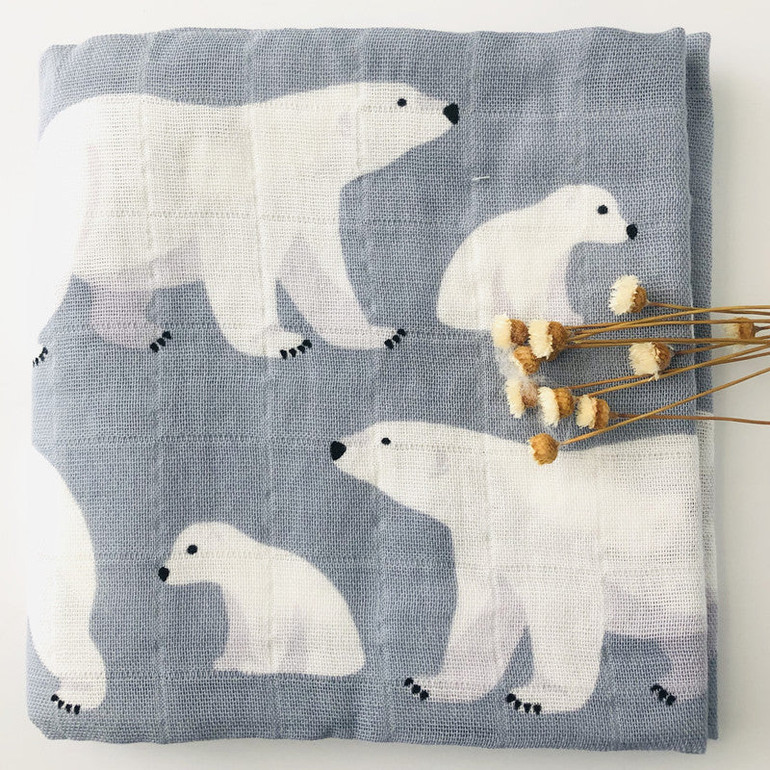 Polar Bear With Air Balloon Muslin Blanket Set