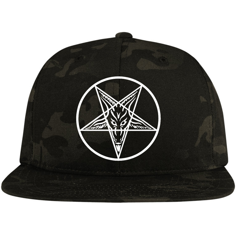 Sigil of Baphomet Embroidered Camo Flat Bill Snapback Hat