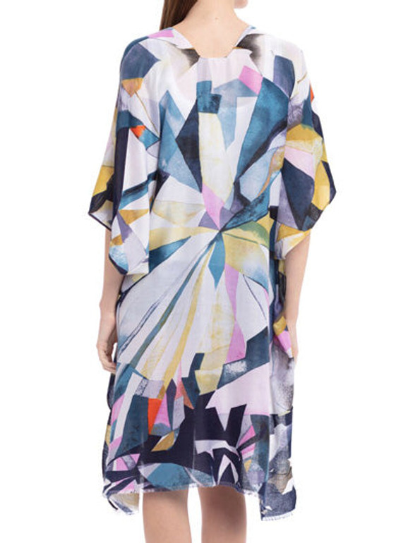 MOZAIC PRINT KIMONO. 39"X70". 60% VISCOSE, 40% COTTON. NAVY