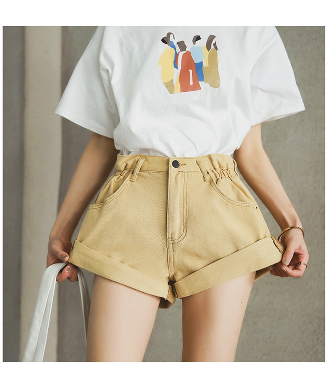 Wide Leg Elastic Waist High Waist Shorts