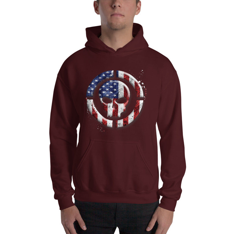 USA Flag With Skull Face Structure Hooded Sweatshirt