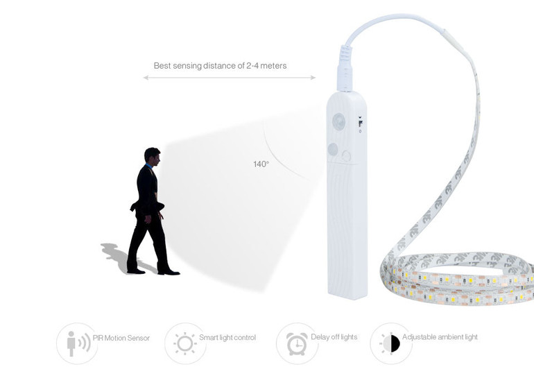 Flexible 2M LED Motion Sensing Nightlight - Under-bed, Baby Crib, Stairway - 2 Minute Simple Install