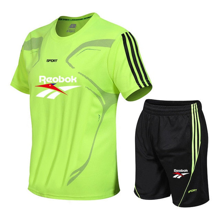 Men's Casual Short Sleeve T-shirt+Shorts Quick Drying 2 Piece Set Male Tracksuit Clothing Men Set Fitness Running Sporting Suits