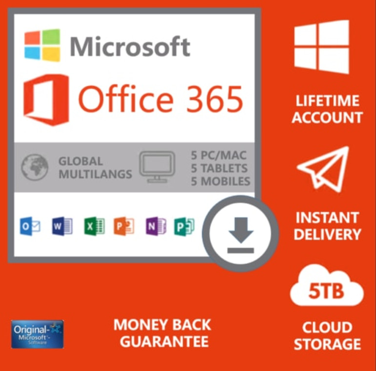 Office 365 2019 Account For all Languages Works on 5 Devices + 5TB OneDrive Storage Microsoft /lifetime Account