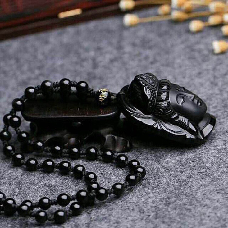 Natural Obsidian Buddha Pendants Necklace