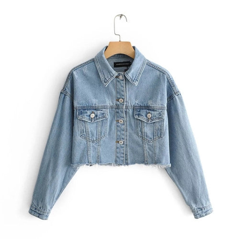 Blue Frayed Edge Denim Jacket Coat
