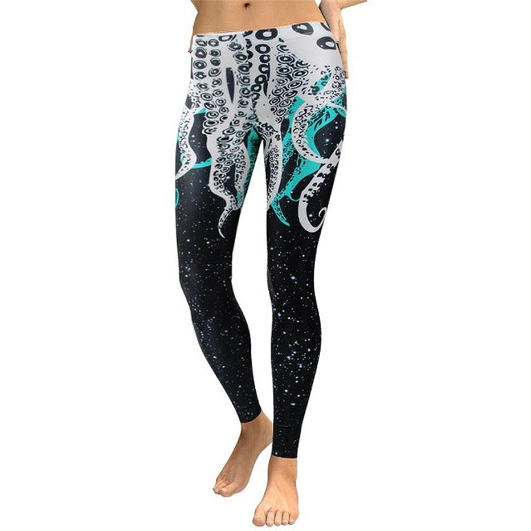 Women Galaxy Space Fitness Digital Print Octopus Slim Workout Plus Size Leggings
