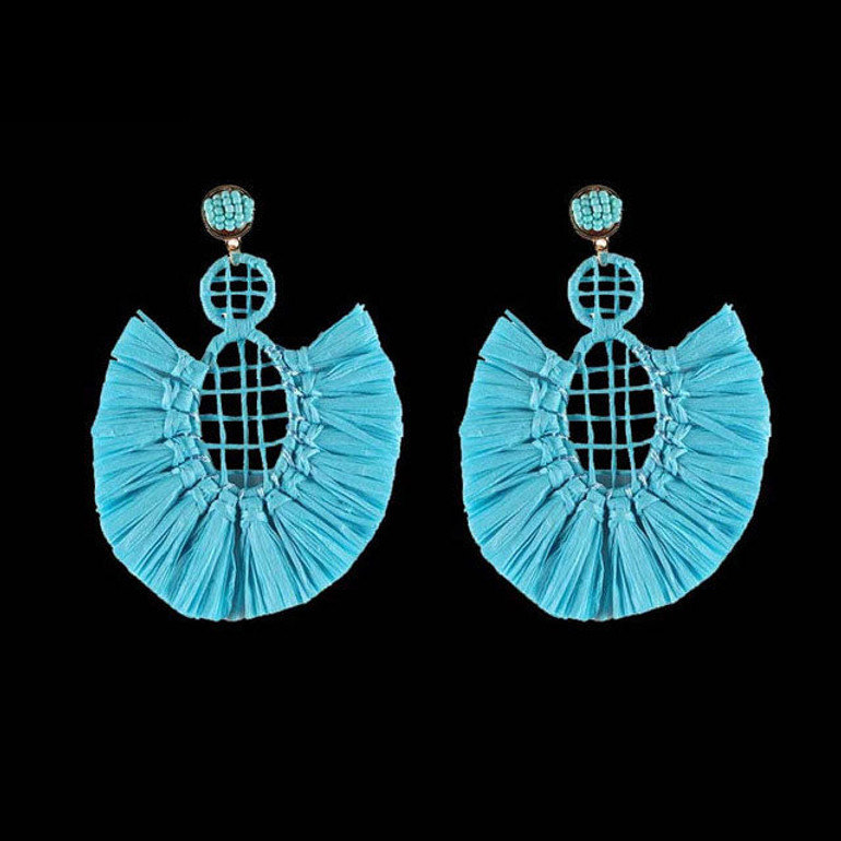 Bohemian Ethnic thread Fringe  Big Beads Statement Party hang Drop Earrings