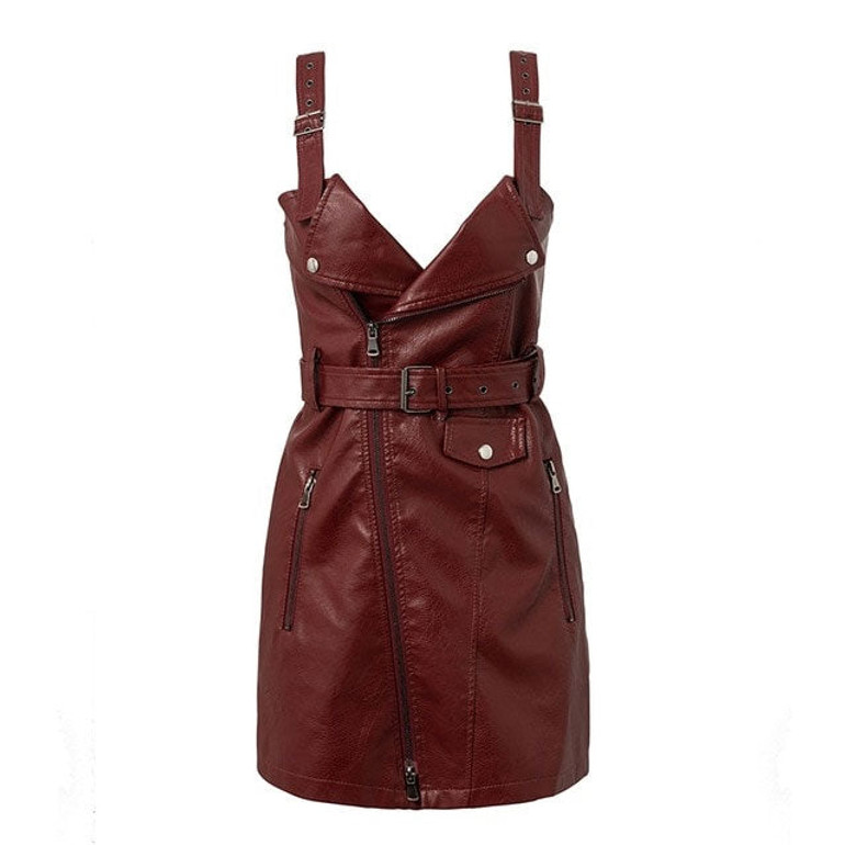 Fashion PU leather women dress V neck mini bodycon sexy dress Christmas zipper autumn winter short dress