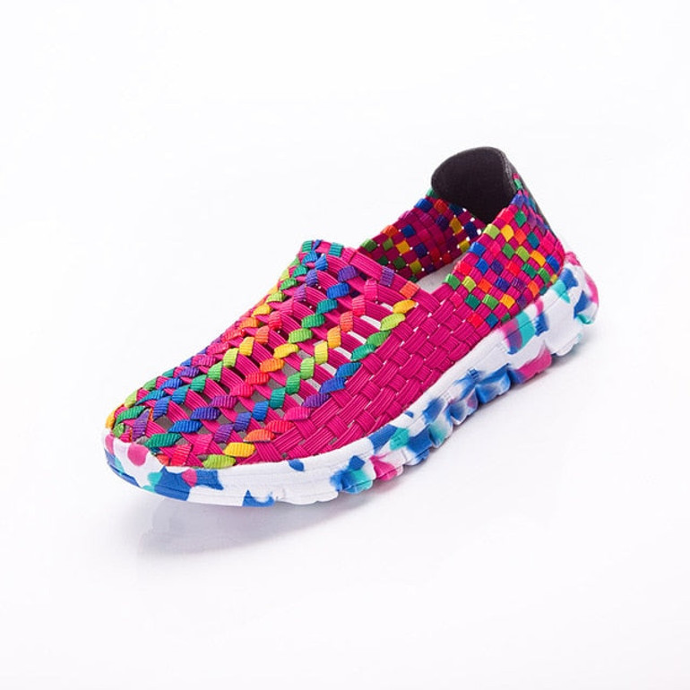 Women Shoes Summer Flats Female Loafers Women Casual Flat Woven Shoe Breathable Sneakers Slip On Colorful
