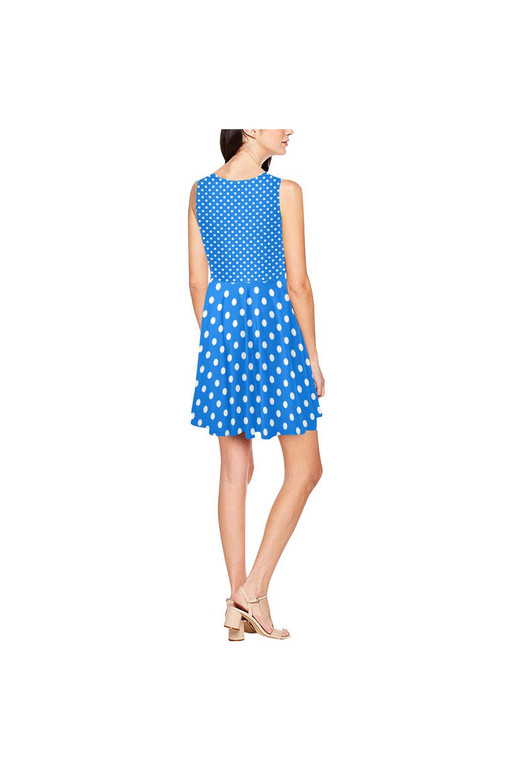 Robe patineuse sans manches Thea à pois bleu corail (Modèle D19)