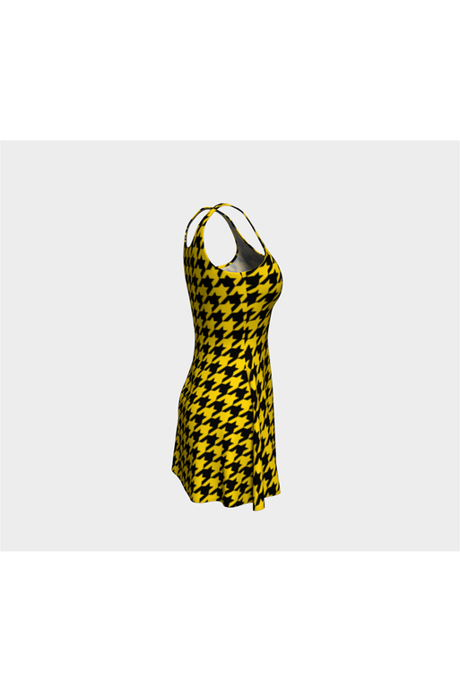 Robe évasée noire et dorée à dents de poule
