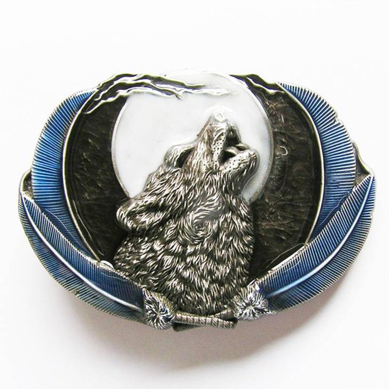 Jeansfriend New Enamel Western Wolf Moon Oval Belt Buckle