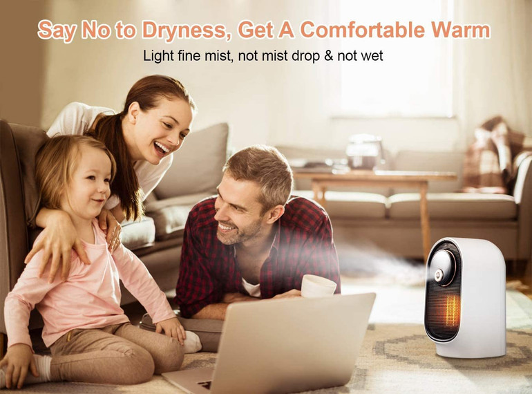 Space Heater, Portable Electric Heater with Humidifier Function, Ceramic Room Small Heater, Fast Heating Heater with Widespread Oscillation, Multi-protection, for Office Desk Bedroom Indoor Use, White