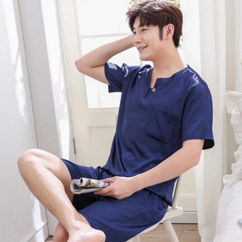 Thoshine Brand Spring Summer Autumn Men Satin Silk Pajamas Sets of T-shirt & Shorts Male Pijama Sleepwear Leisure Home Clothing