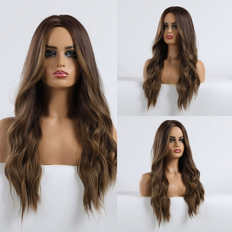 EASIHAIR Long Black to Brown Ombre Wigs Synthetic Wigs For Black/White Women Glueless Wavy Cosplay Wigs Heat Resistant Daily Wig EASIHAIR Long Black to Brown Ombre Wigs Synthetic Wigs For Black/White Women Glueless Wavy Cosplay Wigs Heat Resistant Daily Wig