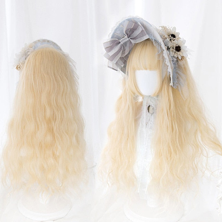 WTB Long Straight Hair Black Synthetic Lolita Wigs with Bangs for Women Fashion Female Cosplay Party Christmas Wigs Free Gifts