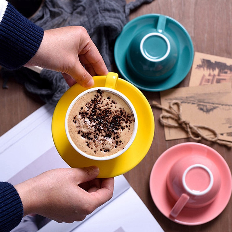 200ml Coffee Mug Tea Espresso Cup Saucer Set Gold Handel Cappuccino Afternoon Tea Cup high-grade Ceramic  Cup