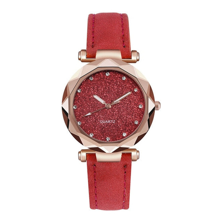 Casual Women Romantic Starry Sky Wrist Watch Leather Rhinestone Designer Ladies