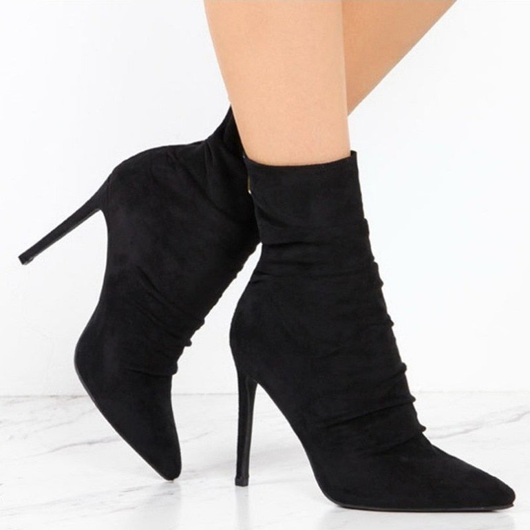 New Women Ankle Boots Women Pointed Toe High Heels Boots