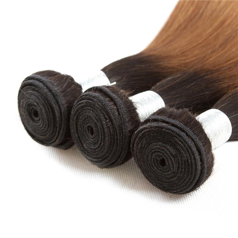 HC Ombre Bundles With Closure 1B/30 Two Tone Ombre Human Hair Weave Brazilian .