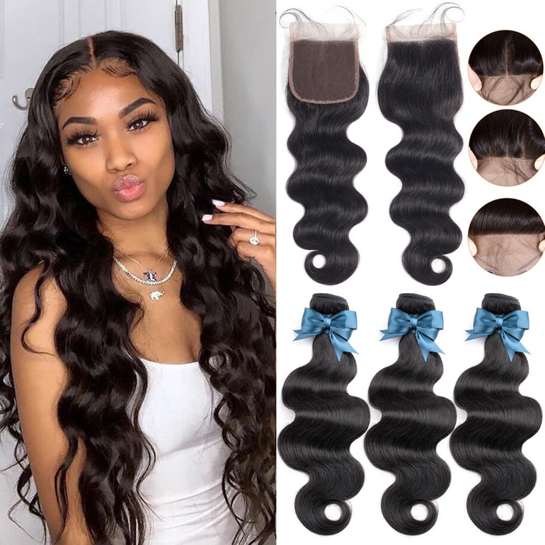 BEAUDIVA Brazilian Hair Body Wave 3 Bundles With Closure Human Hair Bundles With Closure Lace Closure Human Hair Extension