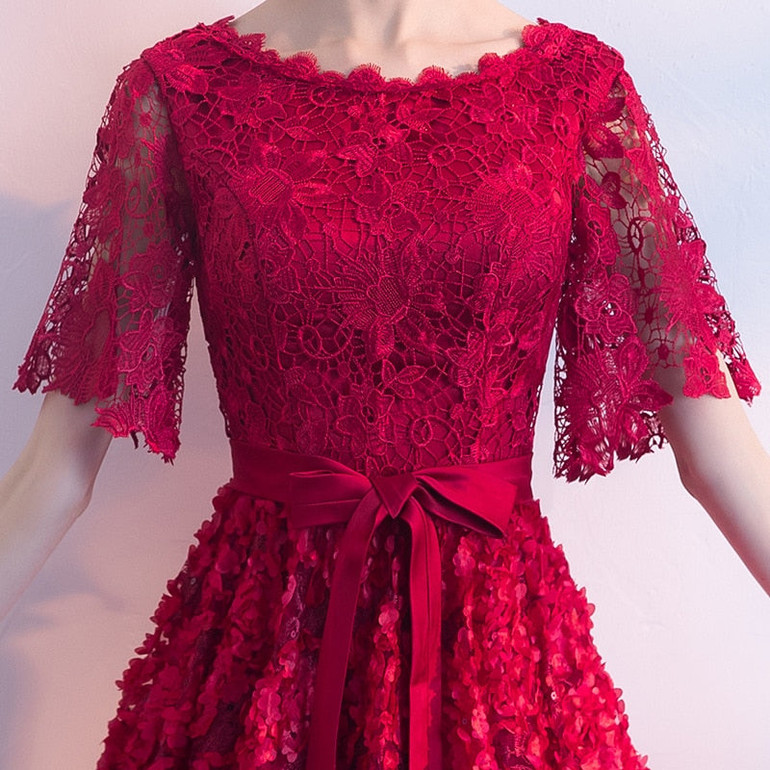 Dark Red Womens Wedding Party Dress O-Neck Evening Cheongsam Oriental Elegant Lace Qipao Long Gowns Retro Vestido XS-XXXL Dark Red Womens Wedding Party Dress O-Neck Evening Cheongsam Oriental Elegant Lace Qipao Long Gowns Retro Vestido XS-XXXL