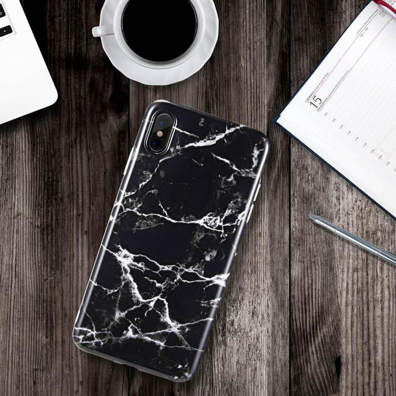 The Marble Series Imd Soft Tpu Case Black for iPhone XS Max