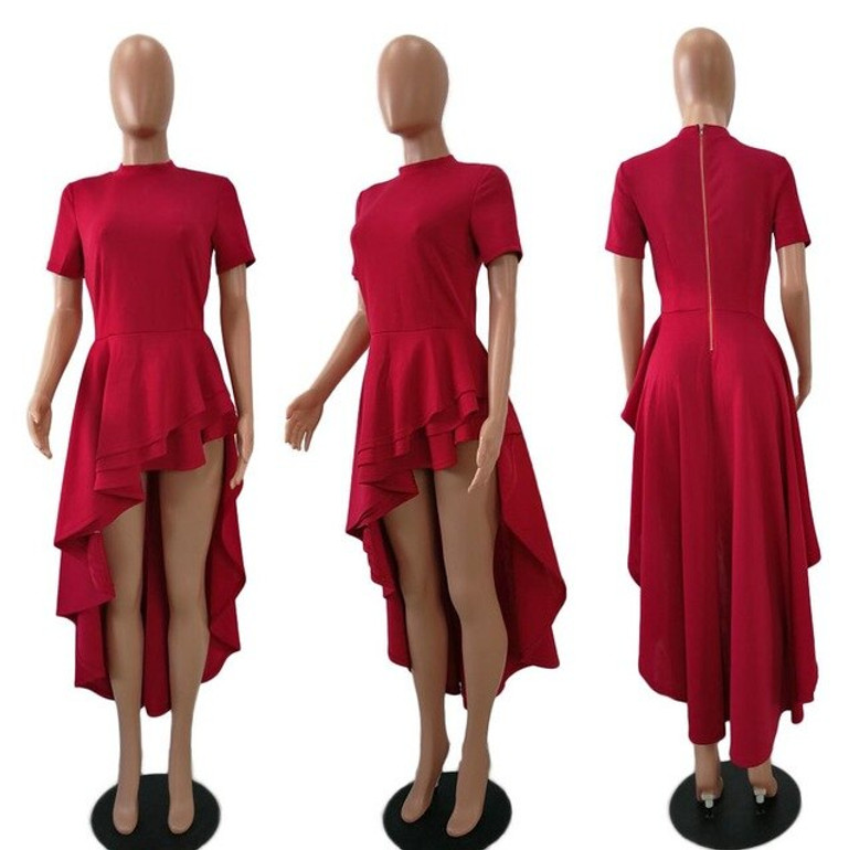 BEFORW Round Neck Short Sleeve Women Dress Fashion Irregular Long Dress Women Clothes High Waist Flounce Party Dresses Vestidos