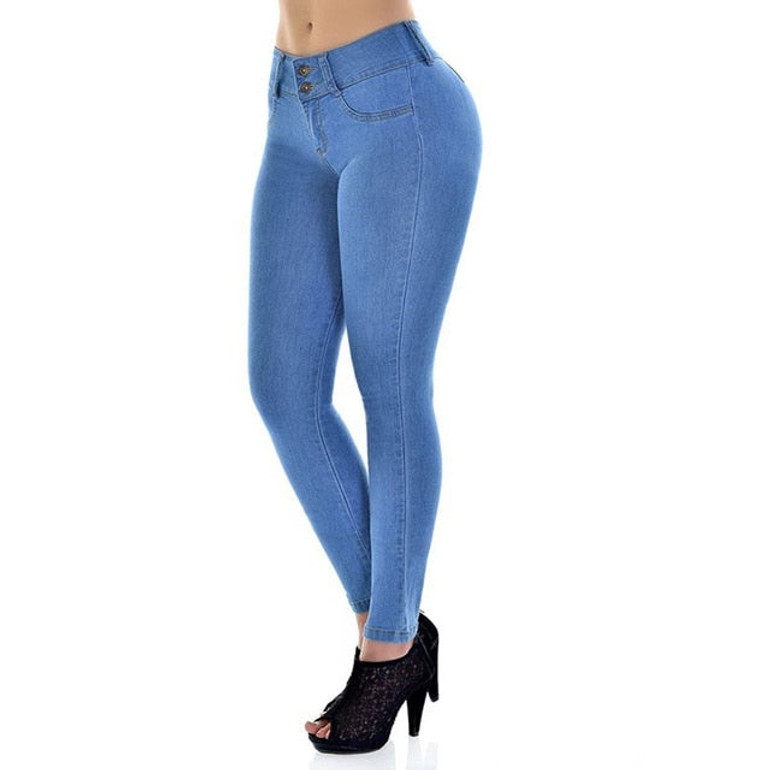New S-3XL Plus Size Jeans Woman High Waist Stretch Pencil Elastic Blue MomJean Skinny Pants Elasticity Trousers Female Denim